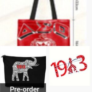 ❤️🖤 3pc set Red and Black Delta 1913 Accessories Tote and Pouch Set with brooch.